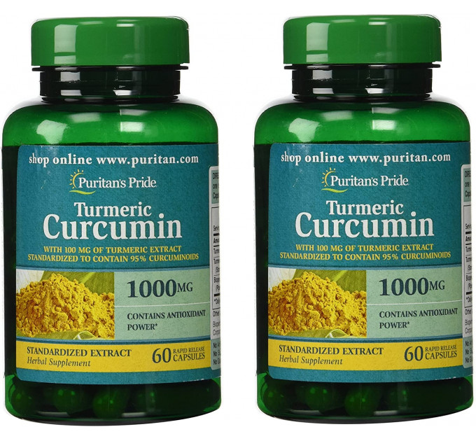 Натуральный экстракт Puritan's Pride Turmeric Curcumin (Куркумин) 1000мг, 60 капсул
